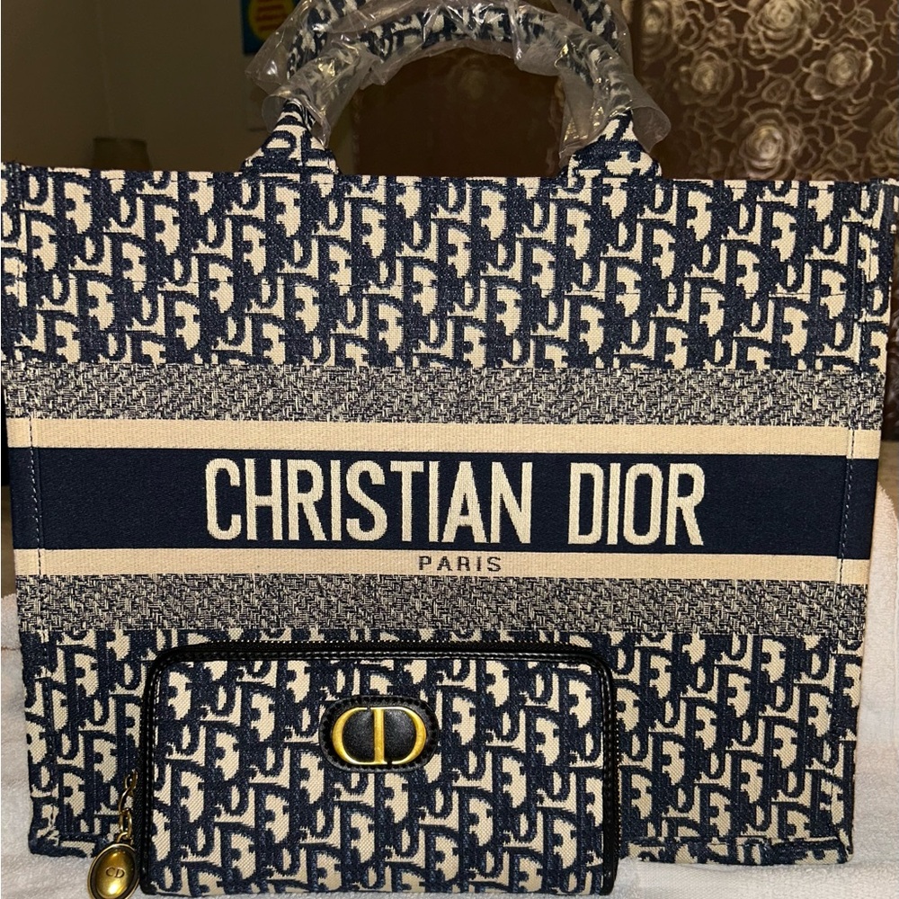 Inspired Dior Blue and Beige Monogram Tote